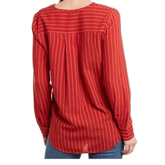 𝅺BCBGMAXAZRIA Venetian Red Hi-Low Wrap Blouse - Picture 2 of 7